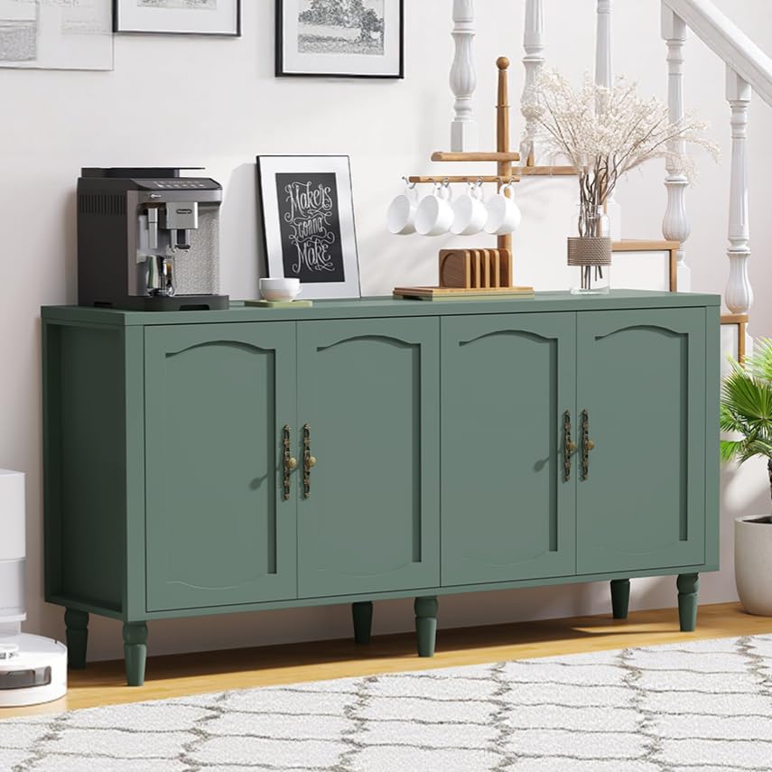 63" Wood Sideboard Buffet Cabinet with Adjustable Shelves