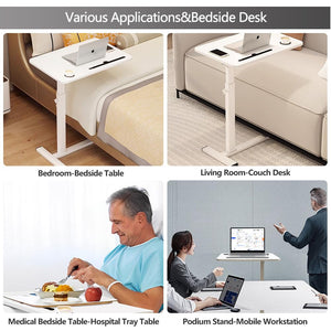 Adjustable Overbed Table with Wheels & Cup Holder