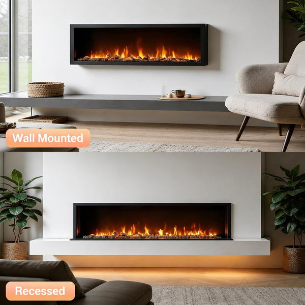 60" Smart Electric Fireplace – Wall Mount or Recessed, App & Voice Control