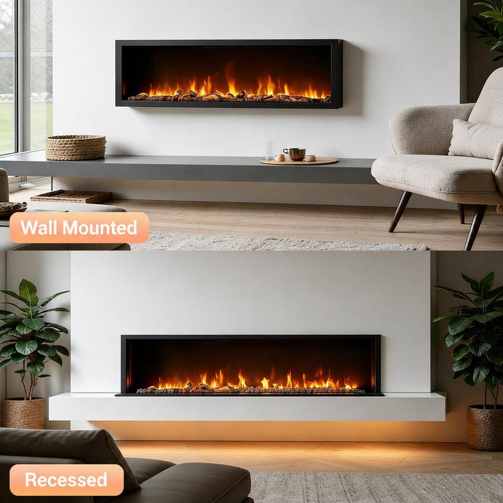60" Smart Electric Fireplace – Wall Mount or Recessed, App & Voice Control