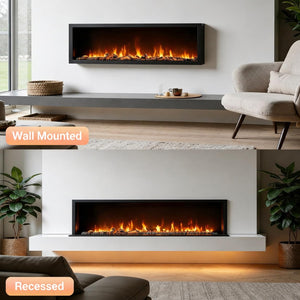 60" Smart Electric Fireplace – Wall Mount or Recessed, App & Voice Control