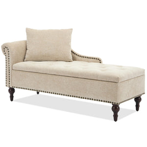 56.6" Wide Indoor Chaise Lounge with Storage & Left Armrest