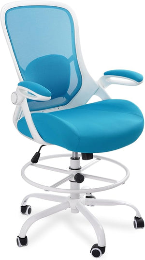 Tall Drafting Chair with Flip-Up Armrests & Adjustable Footrest