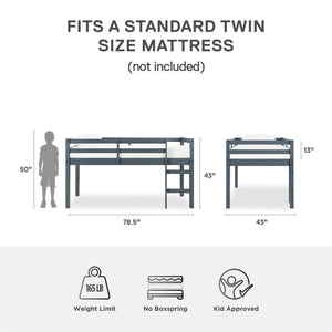 Junior Twin Loft Bed – Solid Pine Wood, Kids Space-Saving Design