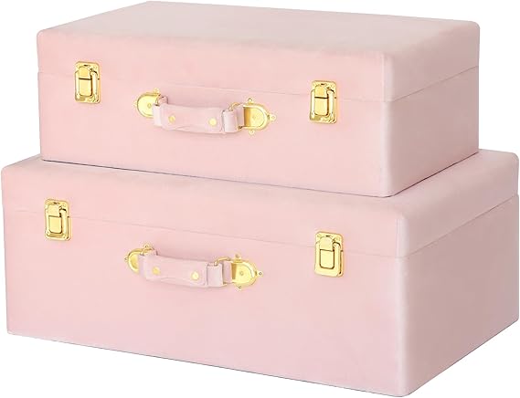 Velvet Storage Trunk Set of 2 with Gold Hardware