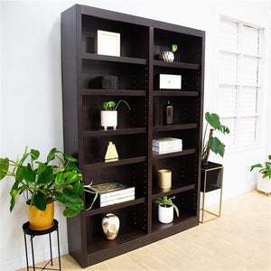Double Wide Wood Bookcase 84" – 12 Shelves