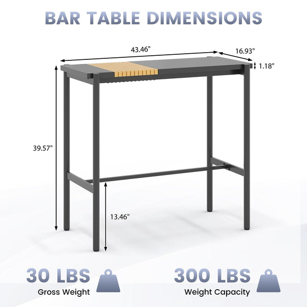 Metal Outdoor Bar Table with Adjustable Footrest