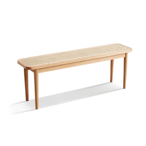 Solid Oak Wood Bench with Rattan Detail