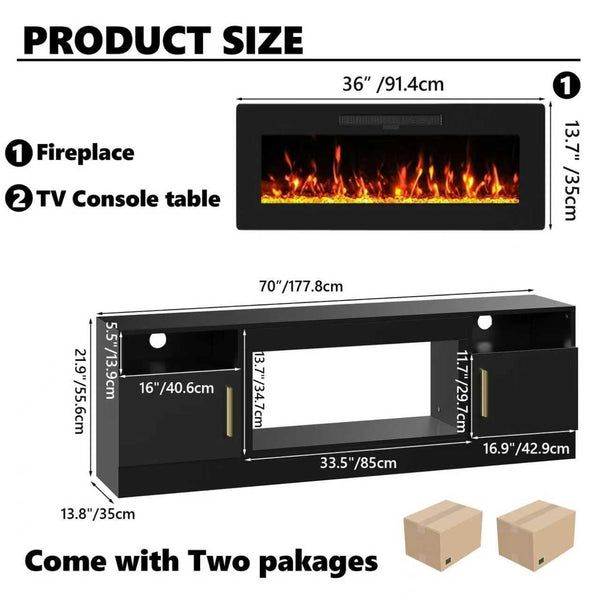 70-Inch Electric Fireplace TV Stand with LED Console