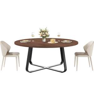 LVB 60-Inch Round Dining Table, Modern Wood Metal Kitchen Tables, Industrial Large Dinner Room Table for 6 to 8, Circle Dining Room Tables for Home Kitchen Living Room, Walnut