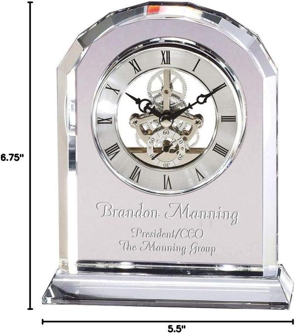 Crystal Desk Clock with Arched Top & Laser Engraving