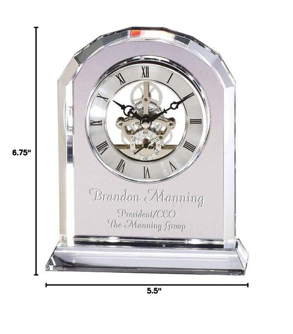 Crystal Desk Clock with Arched Top & Laser Engraving