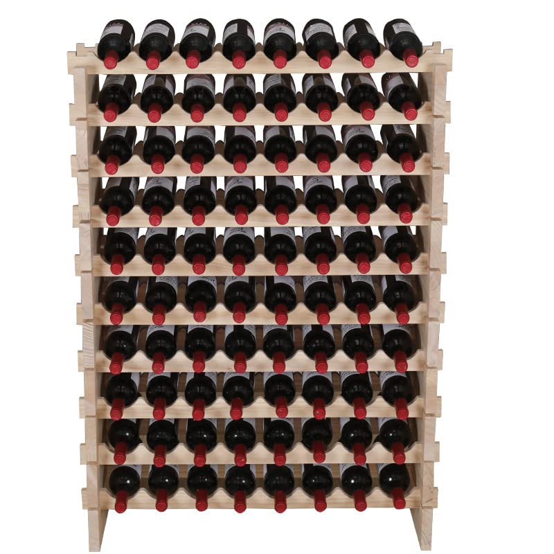 Pine Wood 80-Bottle Freestanding Wine Rack Floor Standing Stackable Storage