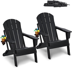Folding Adirondack Chairs Set of 2 with Cup Holder