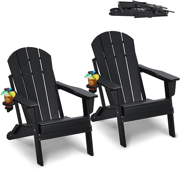 Folding Adirondack Chairs Set of 2 with Cup Holder