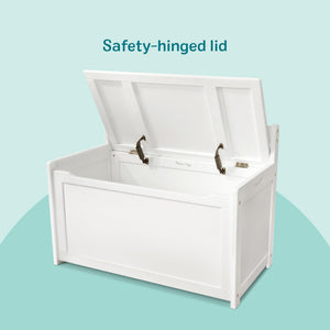Wooden Toy Chest with Safety-Hinged Lid