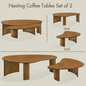 Nesting Coffee Tables Set of 2 – Oval Mid-Century Modern with Fluted Legs