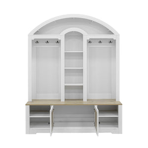 77" Arched Hall Tree with Bench, LED Lights & Shoe Storage
