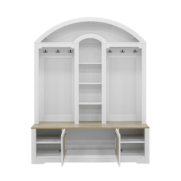77" Arched Hall Tree with Bench, LED Lights & Shoe Storage