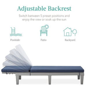 Outdoor Patio Chaise Lounge Chair with Adjustable Backrest & Cushion