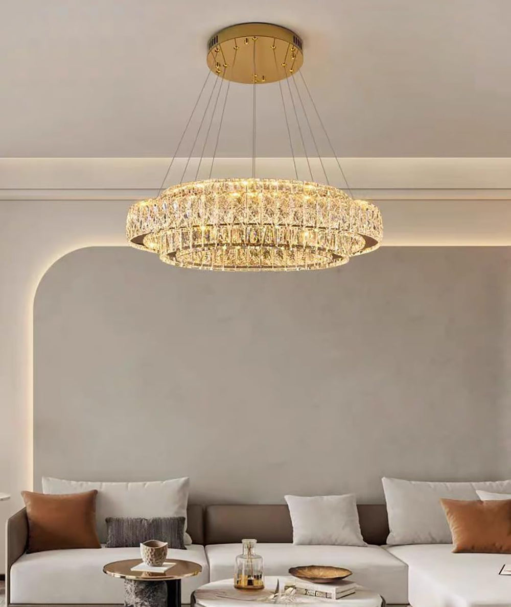 Modern LED Crystal Ring Chandelier — Dimmable, 2-Ring, 3000–6000K