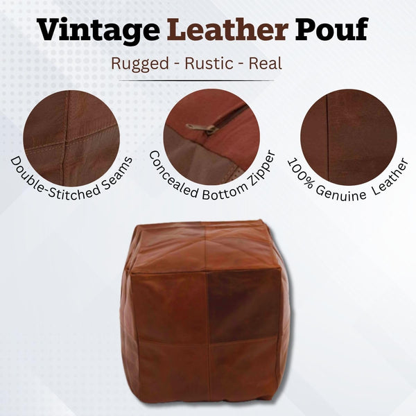 Square Leather Moroccan Pouf – Unstuffed Ottoman Footstool