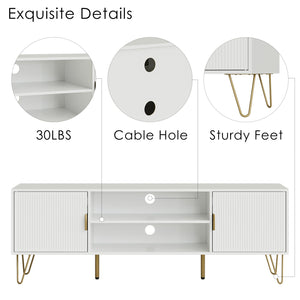 TV Stand for 55-65 Inch TV with Storage Cabinets and Gold Accents
