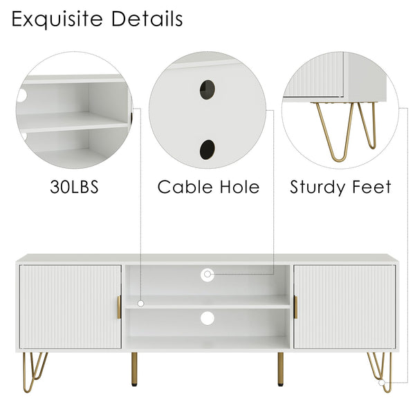 TV Stand for 55-65 Inch TV with Storage Cabinets and Gold Accents