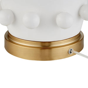 Modern Ceramic Table Lamp with Spherical Orbs & Fabric Drum Shade