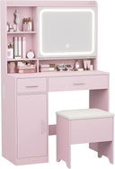Vanity Desk with LED Mirror, Power Outlets & Storage