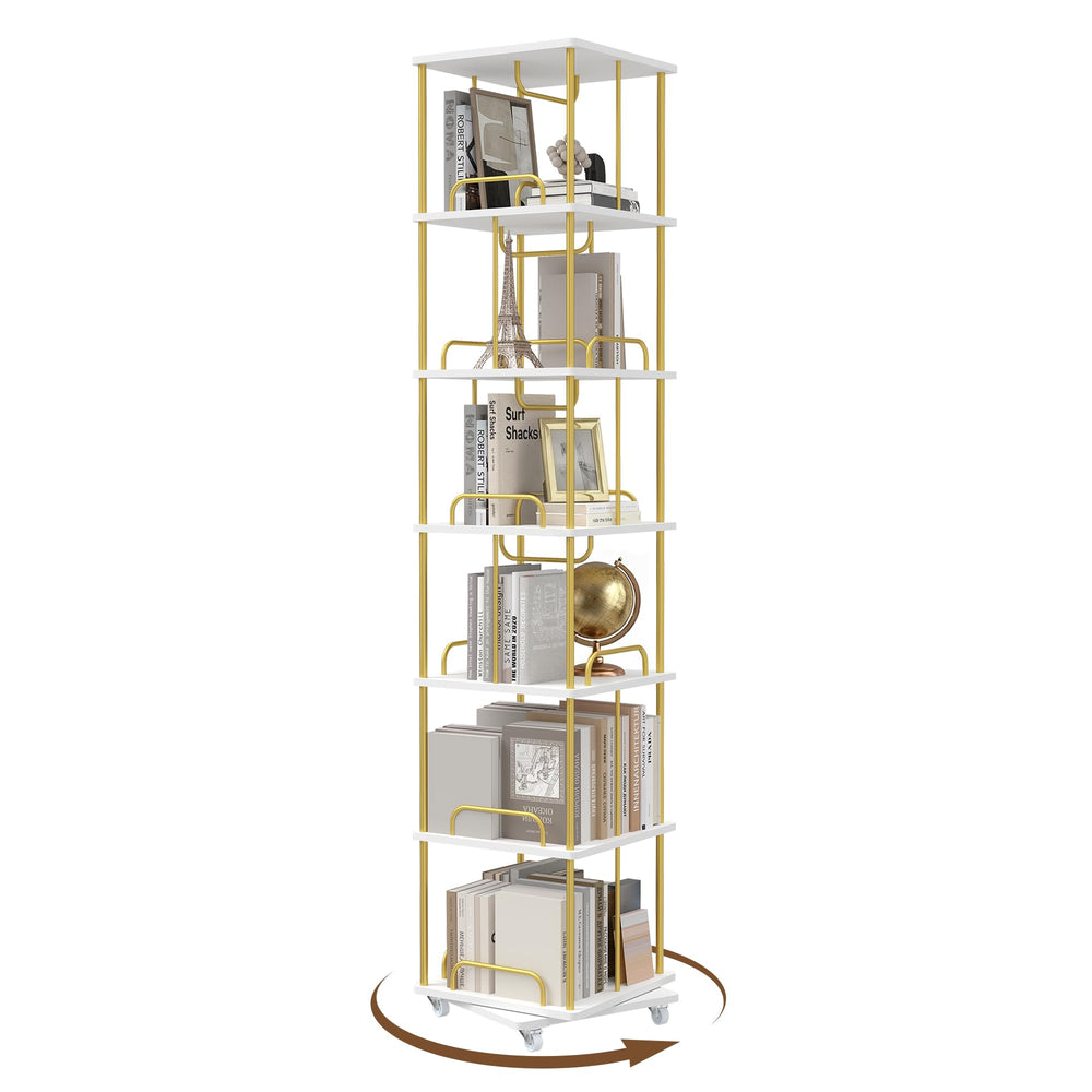 6-Tier Rotating Bookshelf with Wheels