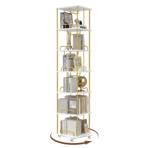 6-Tier Rotating Bookshelf with Wheels