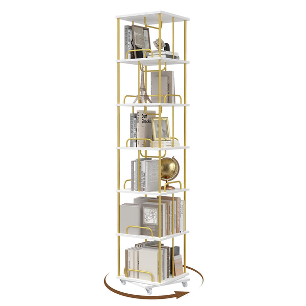 6-Tier Rotating Bookshelf with Wheels