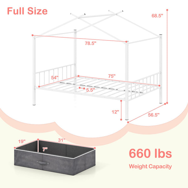 Full Size Metal House Bed with 2 Storage Drawers