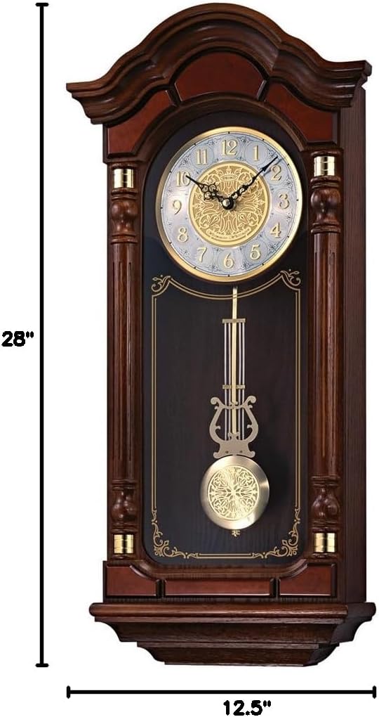 Oak Wood Pendulum Wall Clock with Chimes