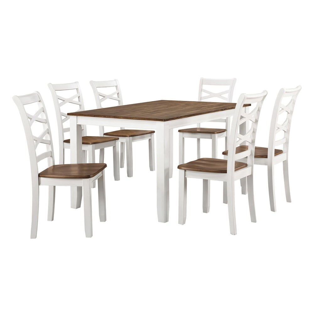 7-Piece Farmhouse Dining Table Set with 6 Cross Back Chairs