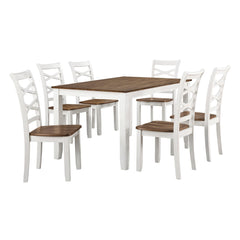 7-Piece Farmhouse Dining Table Set with 6 Cross Back Chairs