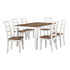 7-Piece Farmhouse Dining Table Set with 6 Cross Back Chairs