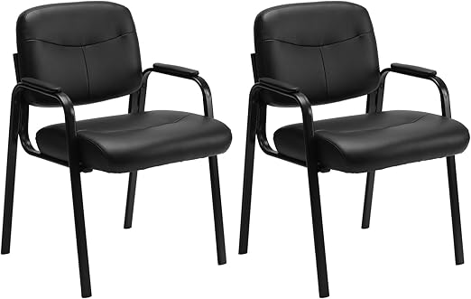 Waiting Room Chairs No Wheels Set of 4 – Leather Reception Guest Chairs with Padded Arms
