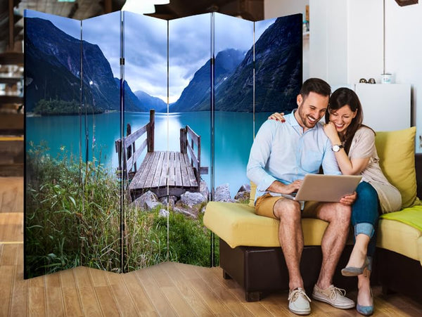 6-Panel Foldable Canvas Room Divider with Wood Frame
