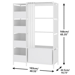 Portable Wardrobe Closet with Hanging Rod & Curtain