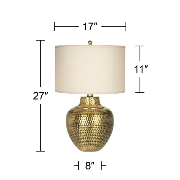 Rustic Farmhouse Table Lamps 27" Tall – Set of 2, Antique Brass with Cream Linen Drum Shade