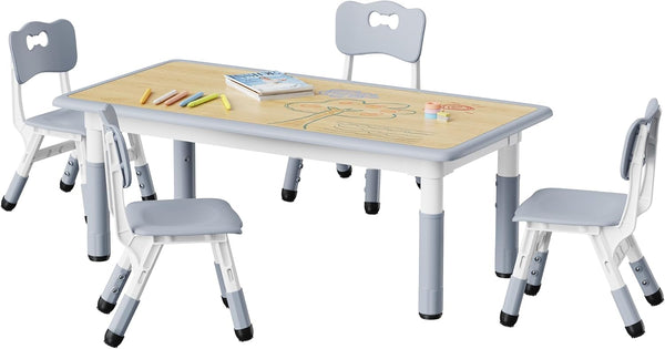 Kids Height-Adjustable Table and 4 Chairs Set with Graffiti Desktop