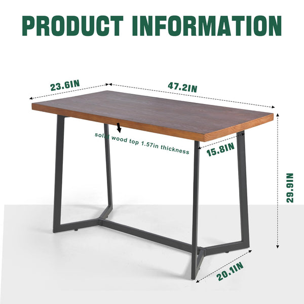 Industrial Solid Wood Dining Table & Desk with Metal Legs