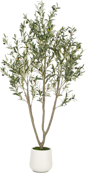 Artificial Olive Tree with White Planter