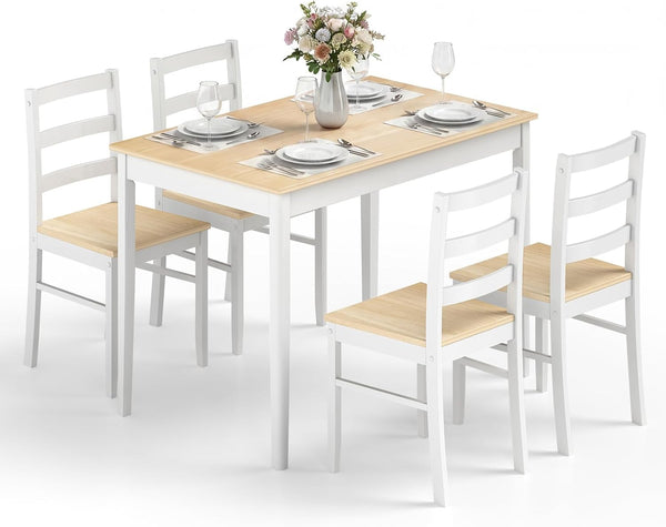 7-Piece Farmhouse Dining Table Set with 6 Chairs — Rubber Wood Legs