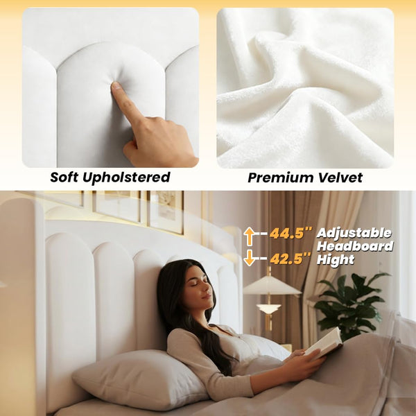 Queen Upholstered Platform Bed Frame with LED Headboard
