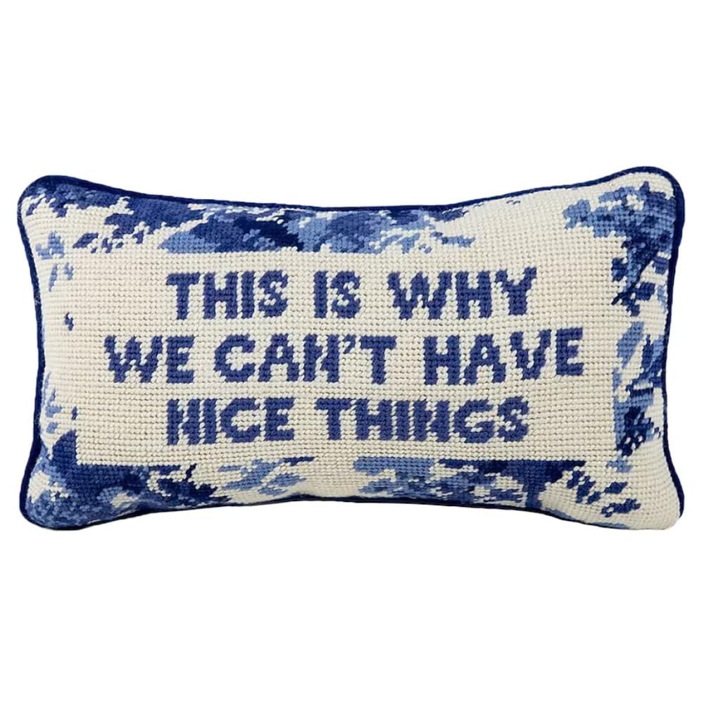 Needlepoint Throw Pillow – Wool Embroidery, 8" x 14"