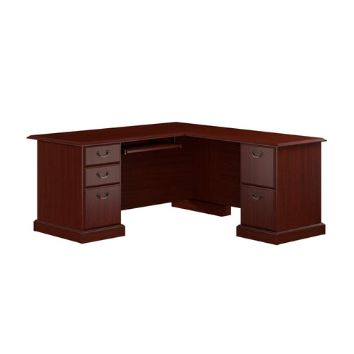 L-Shaped Executive Desk with Drawers & Keyboard Tray – Harvest Cherry