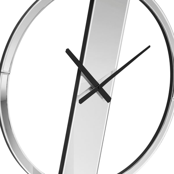 Large Mirror Wall Clock with Round Glass Face